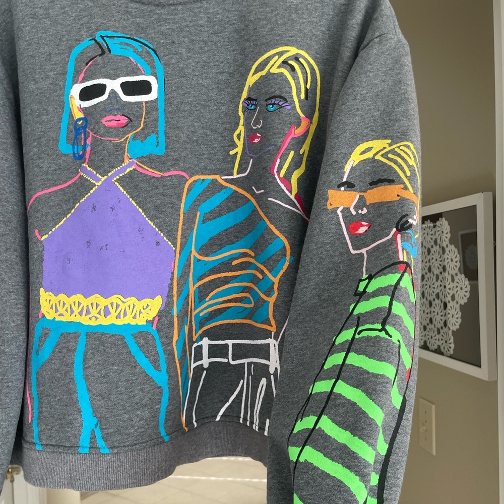 Zara Zero in On Graphic Girls Crewneck Sweatshirt Neon/Gray 80sVibe - Picture 3 of 14